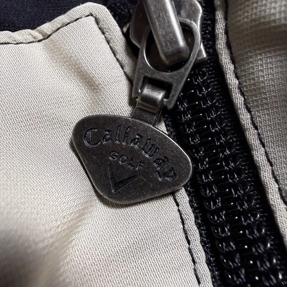 VTG Callaway Golf Vest Mens XL Black Beige‎ 1/4 Zip Windbreaker Outerwear